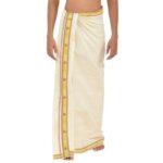 Kerala Handloom Dhoti With Maroon & Gold Kasavu (200 x 130cm) - Image 2