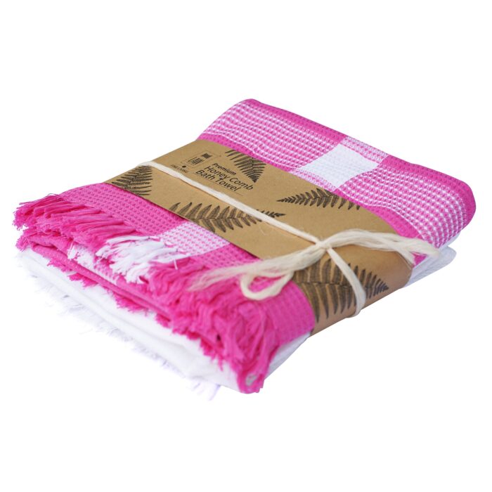 0_0016_AMF00768-3.jpg 2 Handwoven Honey Comb Turkey Towels Pink & White (60 X 30 Inch) - Image 1