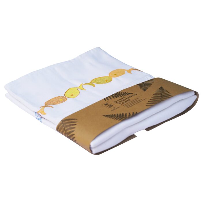 0_0061_AMF00972-3.jpg 2 White Bath Towels With Yellow & Orange Fish Embroidery Design (60x30 inch) - Image 1