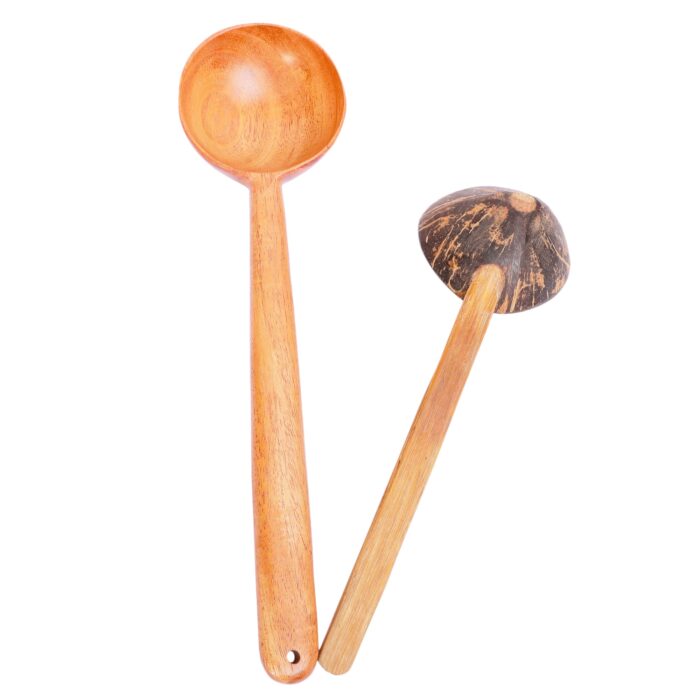 10_0000_038A3201.jpg Combo Pack of Coconut Shell Spoon & Neem wood Dal Spoon (2 Nos) - Image 1