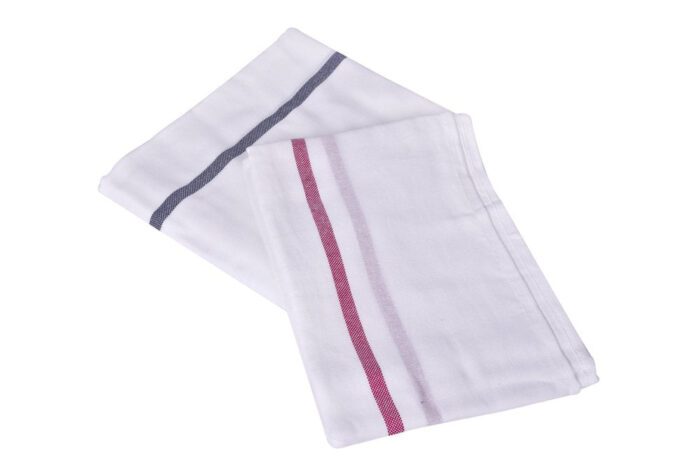 114a-1.jpg 2 Premium White Bath Towels With Multicolour Stripe (60 x 30 inch) - Image 1
