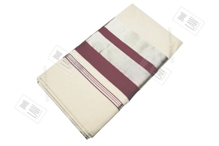 115.jpg Kerala Handloom Silver & Dark Violet Kasavu Saree With Blouse - Image 1