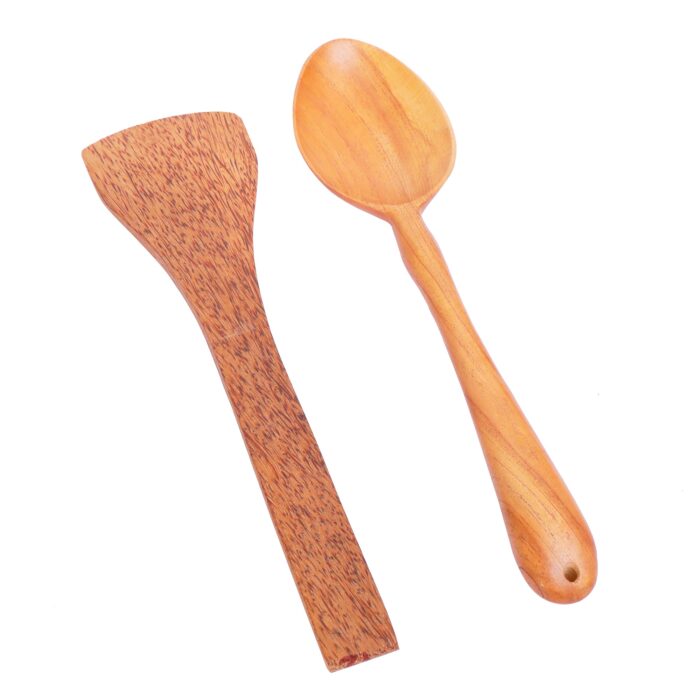 11_0002_038A3214.jpg Combo Pack of 1 Neem Wood Serving Spoon & 1 Coconut Spatula (2 Nos) - Image 1