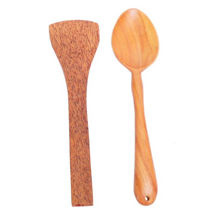 Combo Pack of 1 Neem Wood Serving Spoon &  1 Coconut Spatula (2 Nos) - Image 2