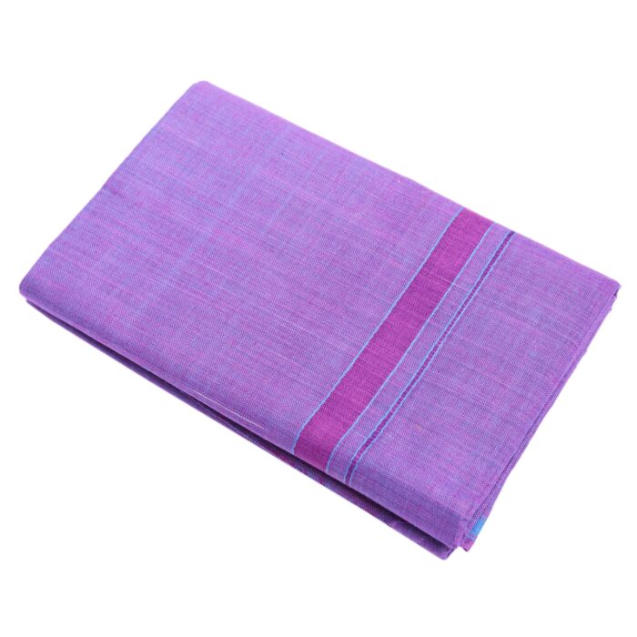 Kerala Handloom Light Purple Lungi with Dark Purple Stripe (180 x 130 cm) - Image 2