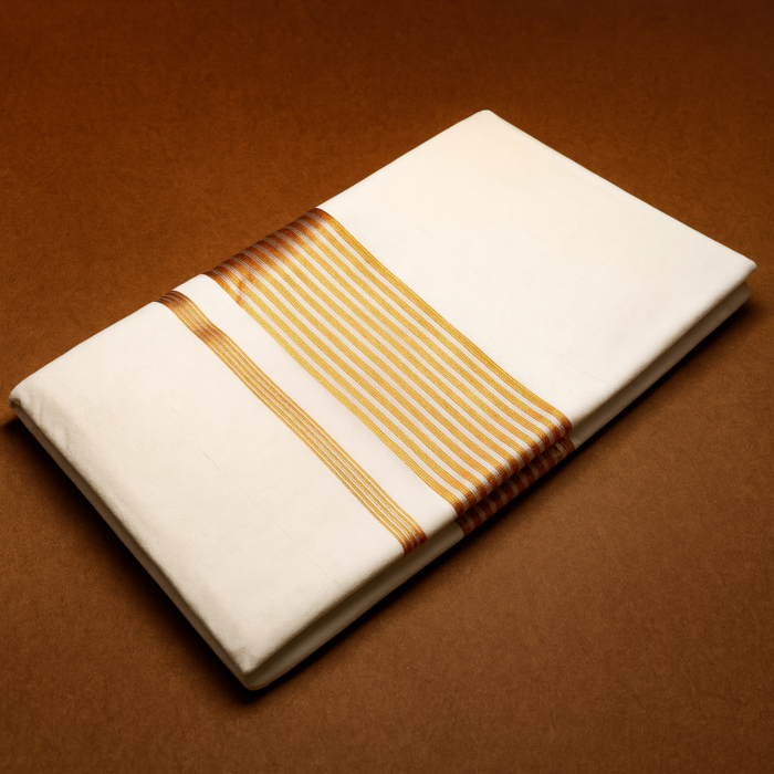 1a09cb28-6c70-4ad5-bfd5-f45c4758ff3c Kerala Handloom Gold Stripes Saree With Blouse - Image 1