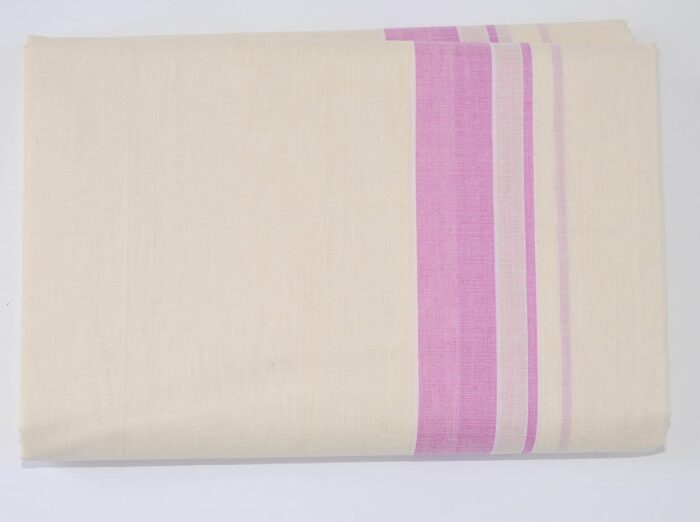 Kerala Handloom Off-White Dhoti With Purple Stripe (200 x 130cm) - Image 2