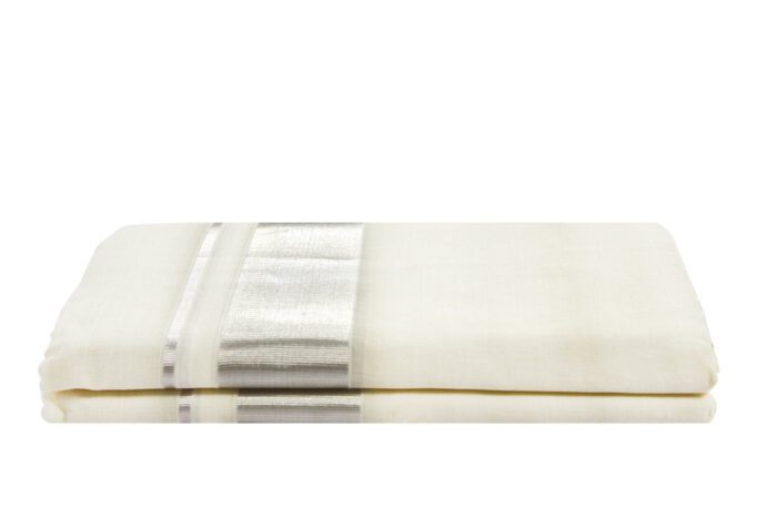 Kerala Handloom Off-White Dhoti With Silver Stripe (200 x 130cm) - Image 2