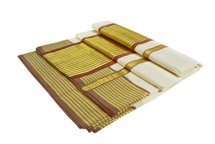 Kerala Handloom Brown & Gold Kasavu Saree - Image 2
