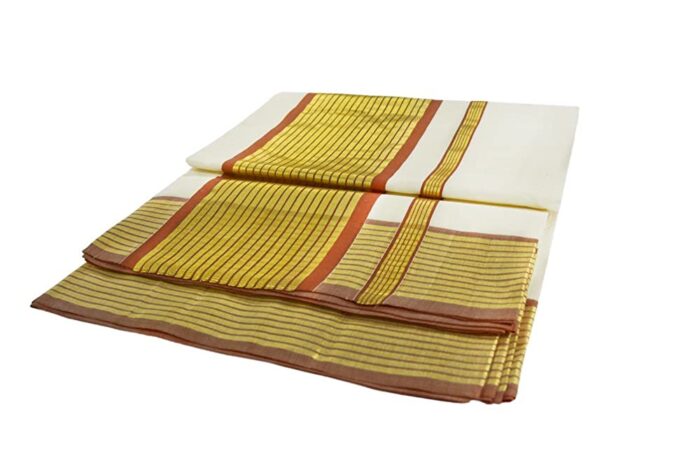 Kerala Handloom Brown & Gold Kasavu Saree - Image 3