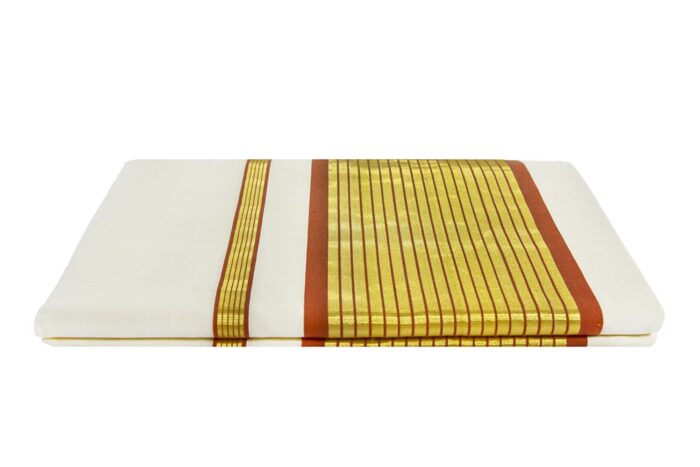 Kerala Handloom Brown & Gold Kasavu Saree - Image 4