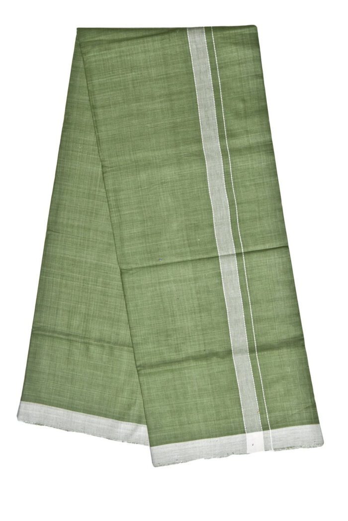 Kerala Handloom Light Green Lungi with White Stripe (180 x 130cm) - Image 3