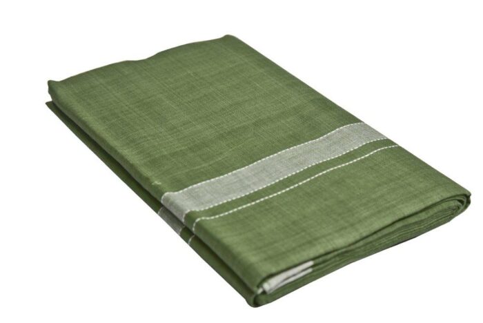 Kerala Handloom Light Green Lungi with White Stripe (180 x 130cm) - Image 2