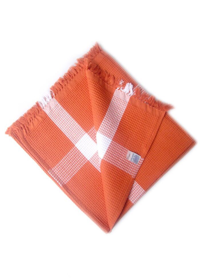 Handloom Saffron Honey Comb Bath Towel (60x30 inch) - Image 2