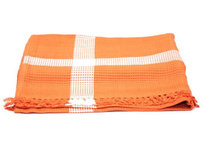 61r8sghlfOL._SL1024_2a.jpg Handloom Saffron Honey Comb Bath Towel (60x30 inch) - Image 1