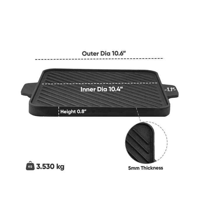 Pre-Seasoned Black Cast Iron Griddle Pan Reversible (Tawa + Grill Pan) - Image 3