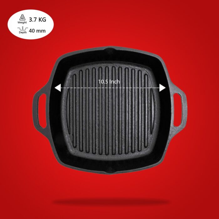 Cast Iron Cookware Cast Iron Grill Pan 10 Inches Loopeed, Black - Image 4