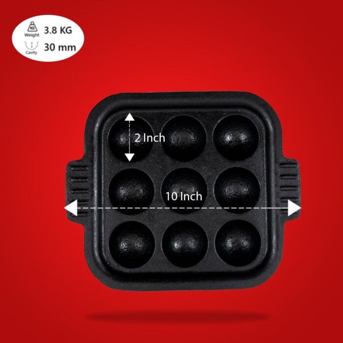 Cast Iron Cookware Iron Paniyara Kal Square 9 Holes, Black - Image 5