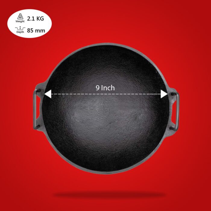 Cast Iron Cookware Pre-Seasoned Kadai 9 Inches - Image 4