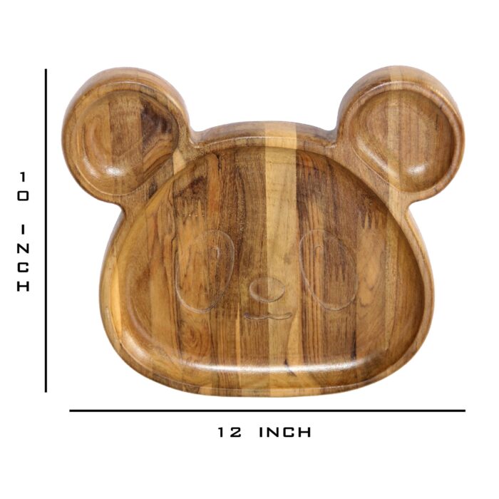 Premium Teak Wood Kids Plate for Dinner & Lunch (10" x 12") KP-01(V) - Image 2