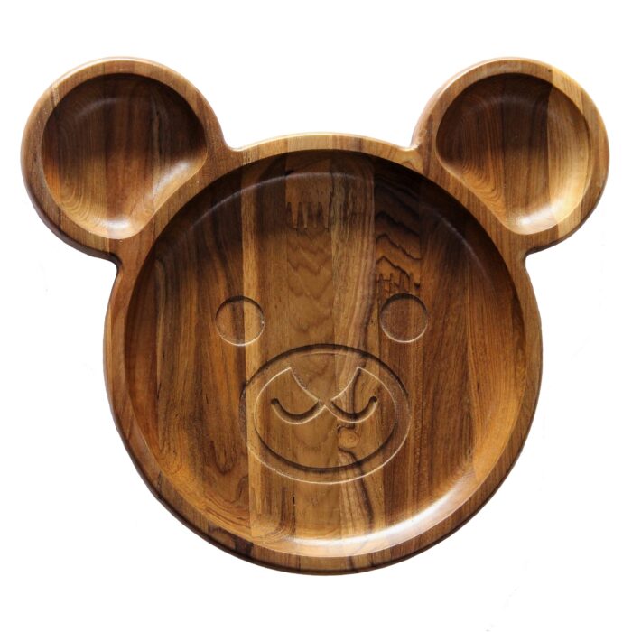 Premium Teak Wood Kids Plate for Dinner & Lunch (11" x 12") KP-02(V) - Image 2
