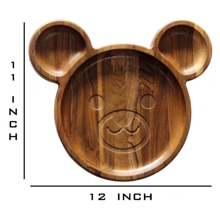 Premium Teak Wood Kids Plate for Dinner & Lunch (11" x 12") KP-02(V) - Image 3