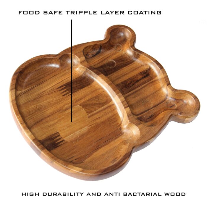Premium Teak Wood Kids Plate for Dinner & Lunch (11" x 12") KP-11(V) - Image 3