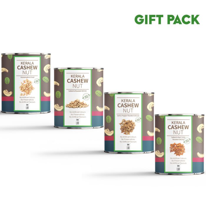 Gift Pack of Kerala Cashews – (250g each) – Unroasted, Salted and Roasted, Roasted & Chilly and Roasted & Pepper - Image 2