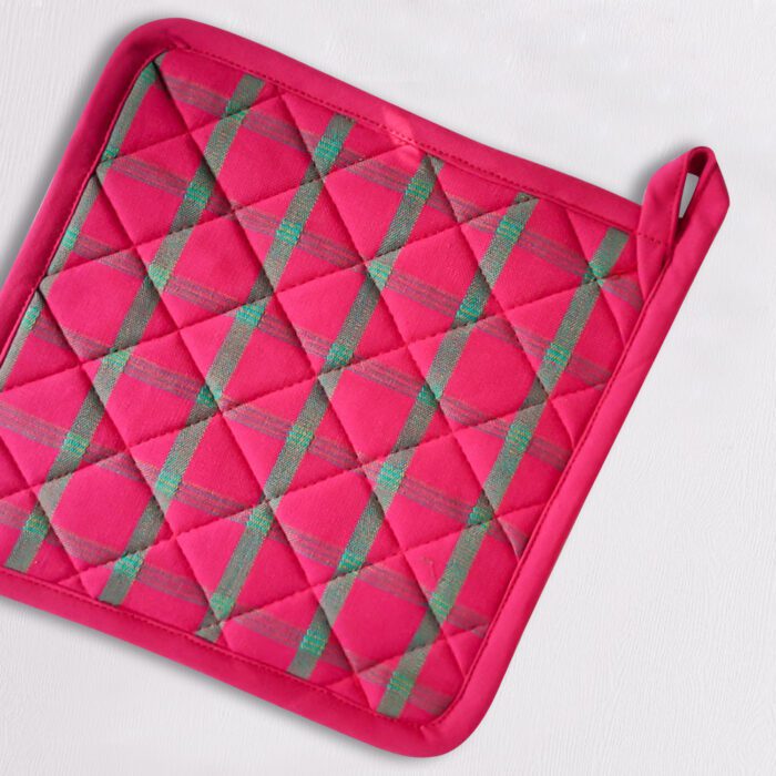 Pot-Holder-1.jpg Pink Pot Holders with Green Stripes (Set of 2) 8 x 8 inch - Image 1
