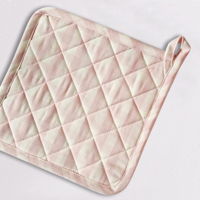 Pot-Holder-4.jpg Baby Pink & White Stripe Pot Holders (Set of 2) 8 x 8 inch - Image 1