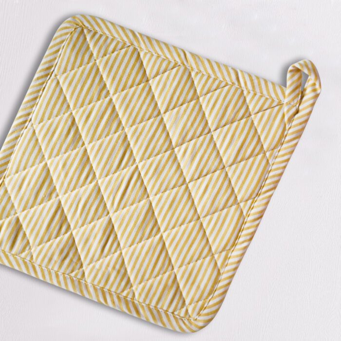 Pot-Holder-9.jpg Yellow & White Stripes Pot Holders (Set of 2) 8 x 8 inch - Image 1
