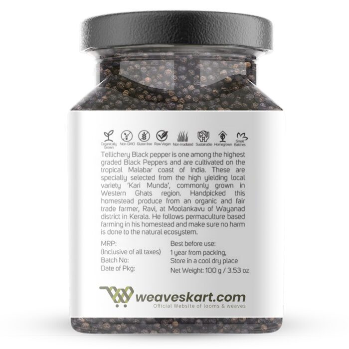 Premium Single origin Tellichery Special Extra Bold Black Peppercorns Whole 100 gm - Image 3