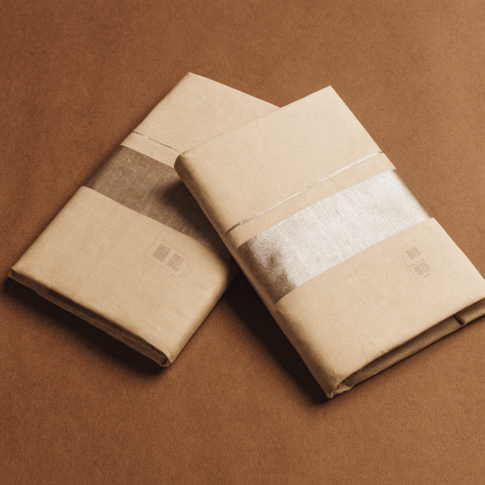 cbb1e769-8baa-48c0-ac4d-9c03fcc0dc31 Kerala Handloom Silver Border Double Set Mundu - Image 1