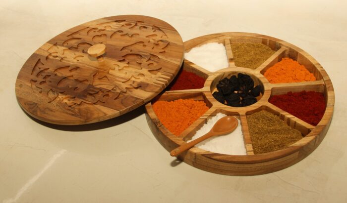 dm1g-scaled-1.jpg Handcrafted Teakwood Spices Masala/Dry fruits Box (12"x12") DM-01(G) - Image 1