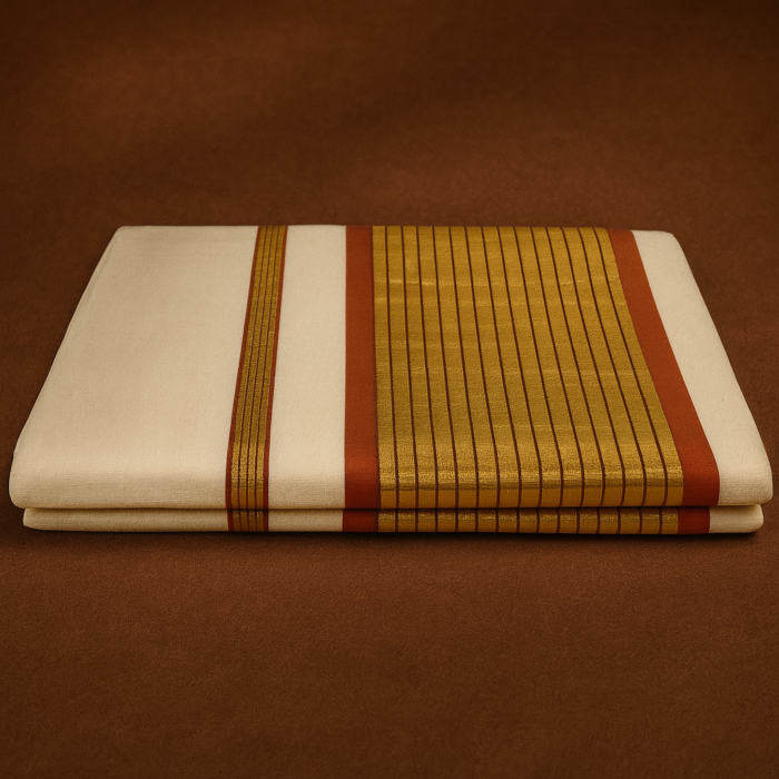 e0dfc926-3363-4234-a5c7-d4d05af54fde Kerala Handloom Brown & Gold Kasavu Saree - Image 1
