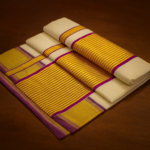Kerala Handloom Heavy Gold & Purple Kasavu Saree With Blouse Piece