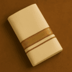 Kerala Handloom Off-White Dhoti With Gold & Maroon Stripe (200 x130 cm) - Image 2