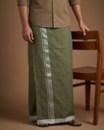 Kerala Handloom Light Green Lungi with White Stripe (180 x 130cm)