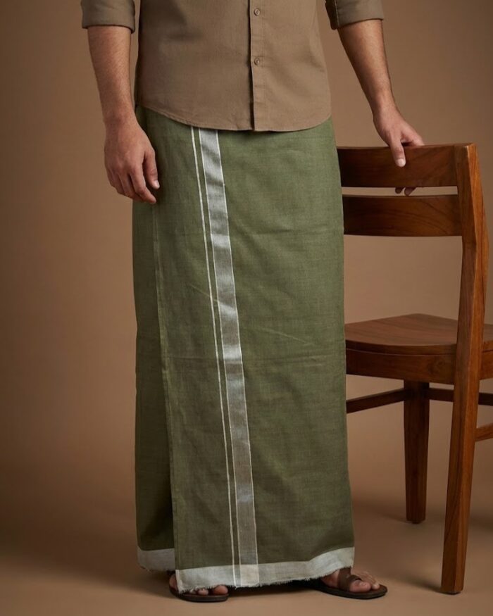 lungi 31 Kerala Handloom Light Green Lungi with White Stripe (180 x 130cm) - Image 1