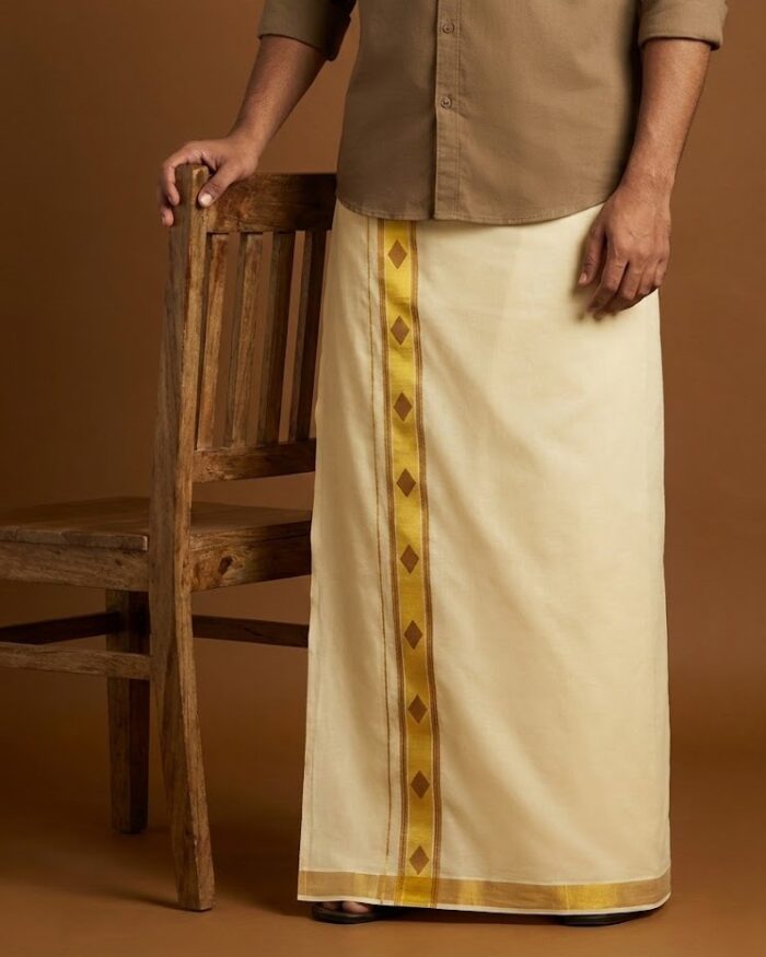 lungi 59 Kerala Handloom Dhoti With Maroon & Gold Kasavu (200 x 130cm) - Image 1