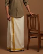 Kerala Handloom Yellow Striped Dhoti (12)