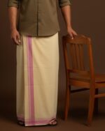 Kerala Handloom Off-White Dhoti With Purple Stripe (200 x 130cm)