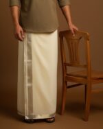 Kerala Handloom Off-White Dhoti With Silver Stripe (200 x 130cm)