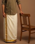 Kerala Handloom Off-White Dhoti With Heavy Gold Kasavu (200 x 130 cm)