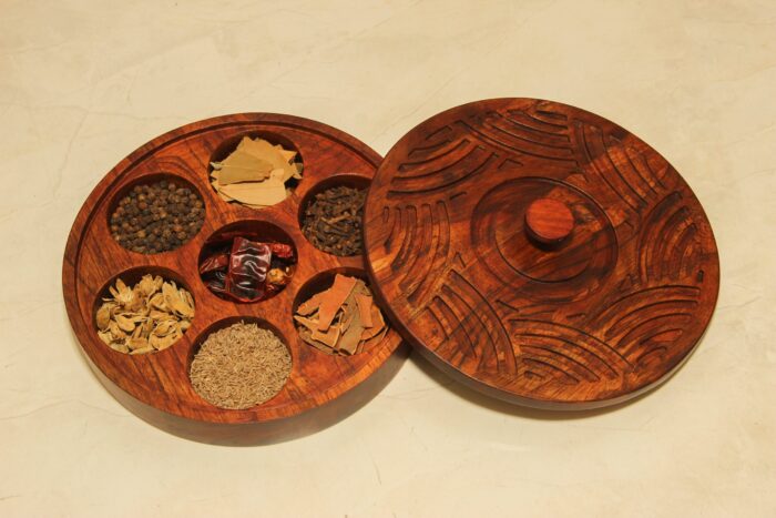 mb2f-scaled-1.jpg Premium Handcrafted Teakwood Spice Masala/Dry fruits Box (9"x9") MB-01(G) - Image 1