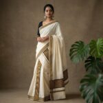 Kerala Handloom Set Mundu Gold Kasavu With Black Stripes