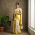 Kerala Handloom Set Mundu Light Green With Gold Kasavu