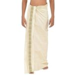 Kerala Handloom Dhoti With Gold & Silver(200 x 130cm) - Image 3