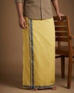 Kerala Handloom Yellow Lungi With Blue Stripe (180 x 130 cm)