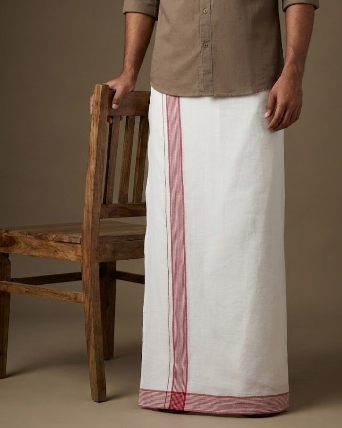 lungi 22 Kerala Handloom White Lungi with Brown Stripes (180 x 130 cm) - Image 1